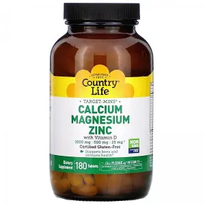 Кальцій-Магній-Цинк вітамін D3 дієтична добавка таблетки, 180 шт. - Country Life