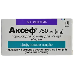 Аксеф порошок для розчину по 750 мг в флаконі + розчинник в ампулі 6 мл