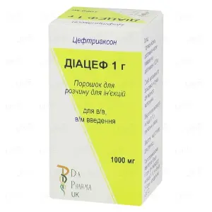 Діацеф 1 г порошок для розчину для ін'єкцій по 1000 мг у флаконі