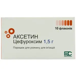 Аксетин порошок для розчину для ін'єкцій по 1,5 г у флаконі, 10 шт.