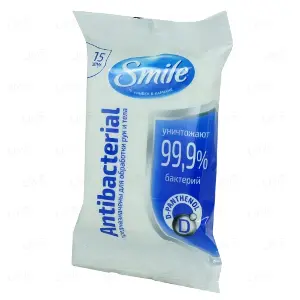 Влажные салфетки Smile Antibacterial (Смайл антибактериальные) с Д-патненолом, 15 шт.