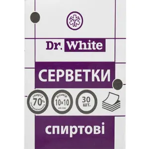 Dr.WHITE серветки спиртові 10х10 см, 30 шт.