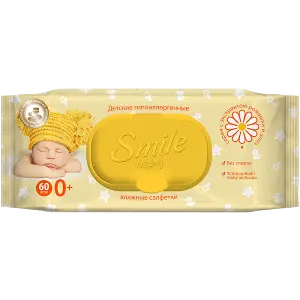 Салфетки влажные Smile Baby (Смайл Беби) с экстрактом ромашки и алоэ с клапаном, 60 шт.