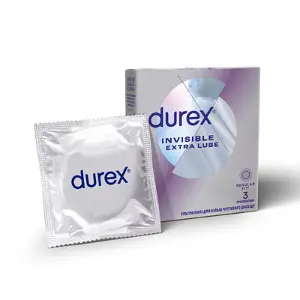 Презервативи Durex (Дюрекс) Invisible Extra Lube ультратонкі з силиконовою змазкою, 3 шт.