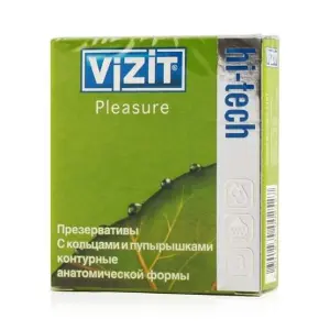 Презервативы Vizit (Визит) HI-TECH с кольцами и пупырышками, 3 шт.