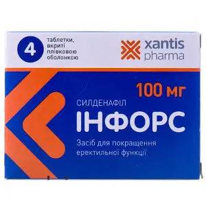 Інфорс таблетки при еректильній дисфункції 100 мг, 4 шт.