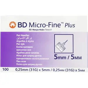 BD Micro-Fine Plus иглы для шприц-ручки размер 31G 0,25 x 5 мм, 100 шт.