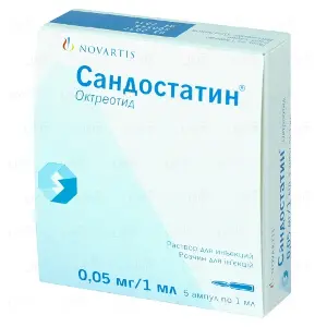 Сандостатин раствор для инъекций 0,05 мг/мл, 5 шт.