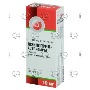 Лізиноприл-Астрафарм таблетки по 10 мг №30 (10х3)