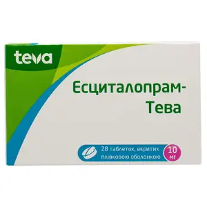 Есциталопрам-Тева таблетки, в/плів. обол. по 10 мг №28 (14х2)