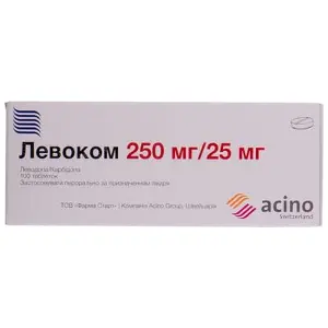Левоком таблетки від хвороби Паркінсона по 250 мг/25 мг, 100 шт.