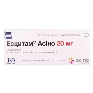 Есцитам Асіно таблетки від депресії по 20 мг, 30 шт.
