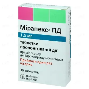 Мирапекс ПД таблетки по 1,5 мг, 30 шт.