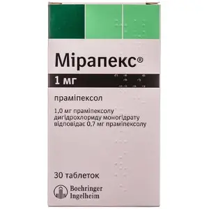Мирапекс таблетки по 1 мг, 30 шт.