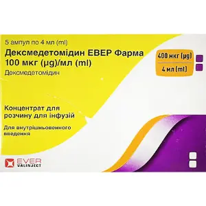 Дексмедетомідин Евер Фарма концентрат для розчину для інфузій по 4 мл в ампулах, 100 мкг / мл, 5 шт.