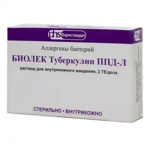 Біолік Туберкулін ППД-Л розчин для ін'єкцій по 0,6 мл в ампулі, 2 ТО / доза, 1 шт.