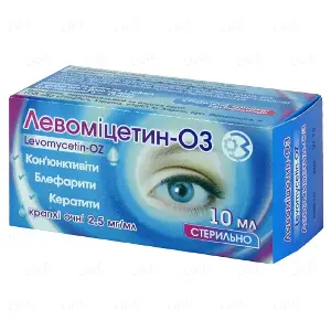 Левоміцетин-ОЗ краплі оч. 2.5 мг/мл по 10 мл у флак. з криш.-крап.