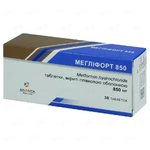 МЕГЛІФОРТ 850 таблетки в/о 850 мг № 30