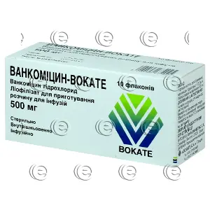 Ванкоміцин-Вокате ліофілізат для приготування розчину у флаконах по 500 мг, 10 шт.