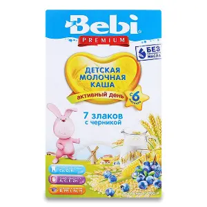 КАША СУХАЯ МОЛОЧНАЯ БЫСТРОРАСТВОРИМАЯ ДЛЯ ДЕТСКОГО ПИТАНИЯ тм "BEBI PREMIUM" "7 ЗЛАКОВ С ЧЕРНИКОЙ" 200 г, 7 злаков с черникой