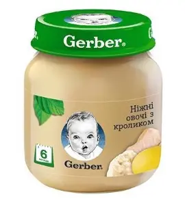 ПЮРЕ ОВОЩНО-МЯСНОЕ ПРОТЕРТОЕ "НЕЖНЫЕ ОВОЩИ С КРОЛИКОМ" "GERBER" 130 г, с 6 месяцев