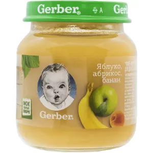 ПЮРЕ ФРУКТОВОЕ ГОМОГЕНИЗИРОВАННОЕ ТМ "GERBER" "ЯБЛОКО, АБРИКОС, БАНАН" 130 г, с 6 мес., яблоко, абрикос, банан