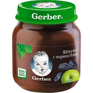 ПЮРЕ ФРУКТОВОЕ ГОМОГЕНИЗИРОВАННОЕ ТМ "GERBER" "ЯБЛОКО И ЧЕРНОСЛИВ" 130 г, с 6 мес., яблоко, чернослив