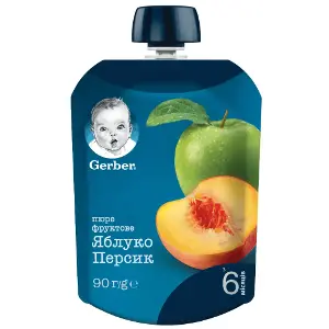 ПЮРЕ ФРУКТОВОЕ ГОМОГЕНИЗИРОВАННОЕ ТМ "GERBER" "ЯБЛОКО И ПЕРСИК" 130 г, с 6 мес., яблоко, персик