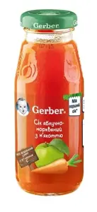 СОК ЯБЛОЧНО-МОРКОВНЫЙ ТМ "GERBER" С МЯКОТЬЮ ГОМОГЕНИЗИРОВАННЫЙ, ВОССТАНОВЛЕННЫЙ, ПАСТЕРИЗОВАННЫЙ 175 мл, яблоко, морковь с мякот., восстан., пастер. с 6 мес.