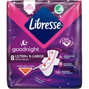 ПРОКЛАДКИ ЖЕНСКИЕ ГИГИЕНИЧЕСКИЕ LIBRESSE ULTRA GOODNIGHT X-LARGE with wings