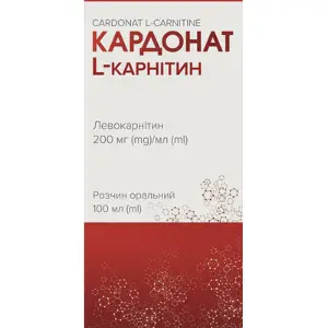 Кардонат L-карнітин р-н орал. 200 мг/мл контейнер 100 мл, з мірної ложкою або шпр. мірн