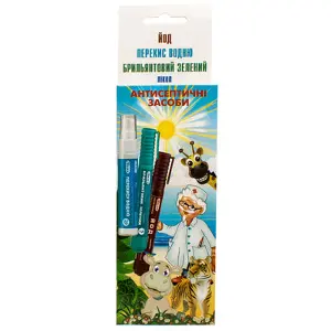 Набір флаконів-олівців брильянтовий зелений +йод, +перекис водню