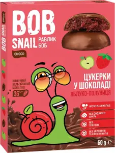 КОНФЕТЫ НАТУРАЛЬНЫЕ BOB SNAIL (УЛИТКА БОБ) яблоко-клубника 60 г, в бельгийском молоч. шоколаде