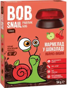 МАРМЕЛАД НАТУРАЛЬНЫЙ BOB SNAIL (УЛИТКА БОБ) яблоко-вишня 54 г, в бельгийском черном шоколаде