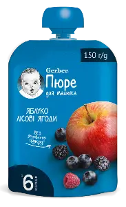 Гербер пюре яблуко з лісовими ягодами пауч упаковка 150 г