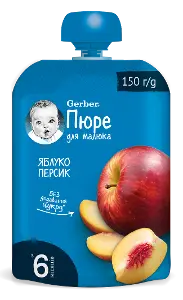 ПЮРЕ ФРУКТОВОЕ ГОМОГЕНИЗИРОВАННОЕ ТМ "GERBER" "ЯБЛОКО И ПЕРСИК" пауч упаковка 150 г