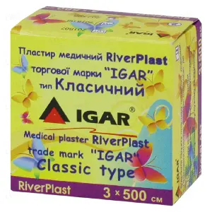 Пластир Ріверпласт Ігар 3 см * 500 см уп. картон., клас., бавов. осн.