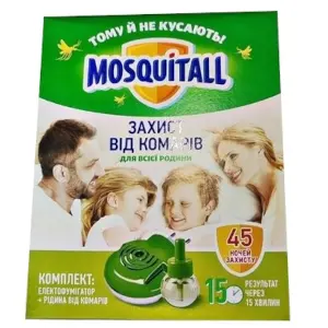 Рідина від комарів Москітол MOSQUITALL, 30 ночей електрофумігатор 30 мл, захист для всієї сім'ї