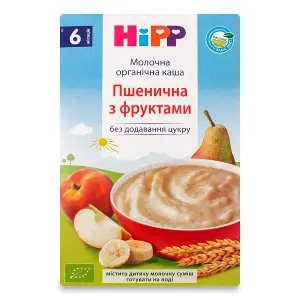 КАША МОЛОЧНАЯ ОРГАНИЧЕСКАЯ "ПШЕНИЧНАЯ С ФРУКТАМИ" HIPP 250 г, пшеница, фрукты