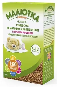 Малютка преміум суміш молочно-зернова 350 г, 6-12 міс., гречане борошно