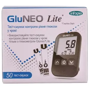 ТЕСТ-ПОЛОСКИ КОНТРОЛЯ УРОВНЯ ГЛЮКОЗЫ В КРОВИ GLUNEO® LITE д/самотестирования, 50 определений