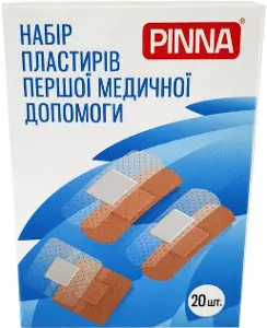 НАБОР ПЛАСТЫРЕЙ ПЕРВОЙ МЕДИЦИНСКОЙ ПОМОЩИ ПРОЗРАЧНОГО И ТЕЛЕСНОГО ЦВЕТА PINNA 38 * 38, 72 * 25, 72 * 19 мм, прозрачн. и телесн.