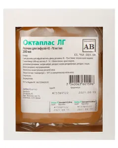 Октаплас ЛГ р-н д/інф. 4,5-7% контейн. 200 мл, група крові AB (IV)