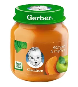 ПЮРЕ ПЛОДОВО-ОВОЩНОЕ ГОМОГЕНИЗИРОВАННОЕ ТМ "GERBER" "ЯБЛОКО И ТЫКВА" яблоко, тыква, с 5 месяцев