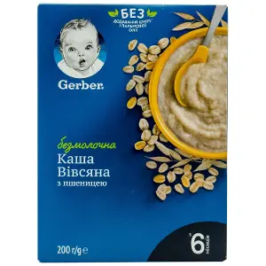 КАША СУХАЯ БЕЗМОЛОЧНАЯ GERBER® ОВСЯНАЯ С ПШЕНИЦЕЙ 200 г, с 6 месяцев