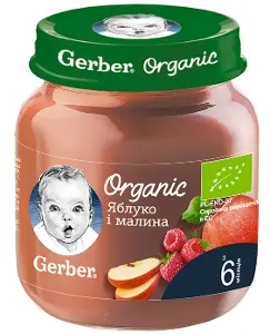 ПЮРЕ тм "GERBER" ЯБЛОКО МАЛИНА ОРГАНИК 125 г, яблоко, малина