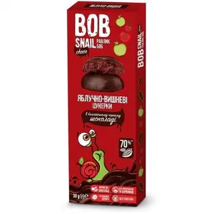 КОНФЕТЫ НАТУРАЛЬНЫЕ BOB SNAIL (УЛИТКА БОБ) яблоко-вишня 30 г, в бельгийском черном шоколаде