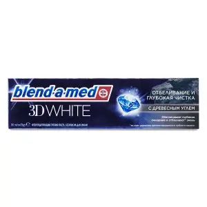 ЗУБНАЯ ПАСТА "BLEND-A-MED 3D WHITE ОТБЕЛИВАЮЩАЯ И ГЛУБОКАЯ ЧИСТКА С ДРЕВЕСНЫМ УГЛЕМ 100 мл