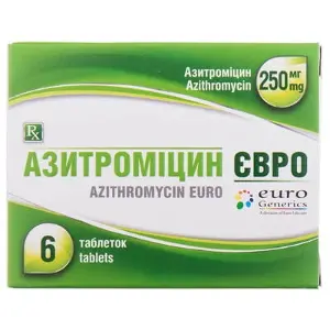 Азитромицин Евро табл. п/о 250 мг блистер № 6