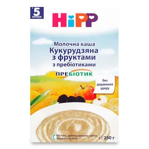 КАША МОЛОЧНАЯ "КУКУРУЗНАЯ С ФРУКТАМИ" С ПРЕБИОТИКАМИ HIPP кукурузная